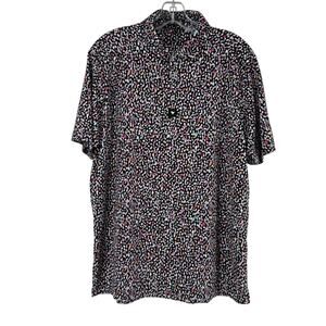 Bad Birdie Golf Polo Mens Size M Short Sleeve Black Speckled Dot Colorful Funky